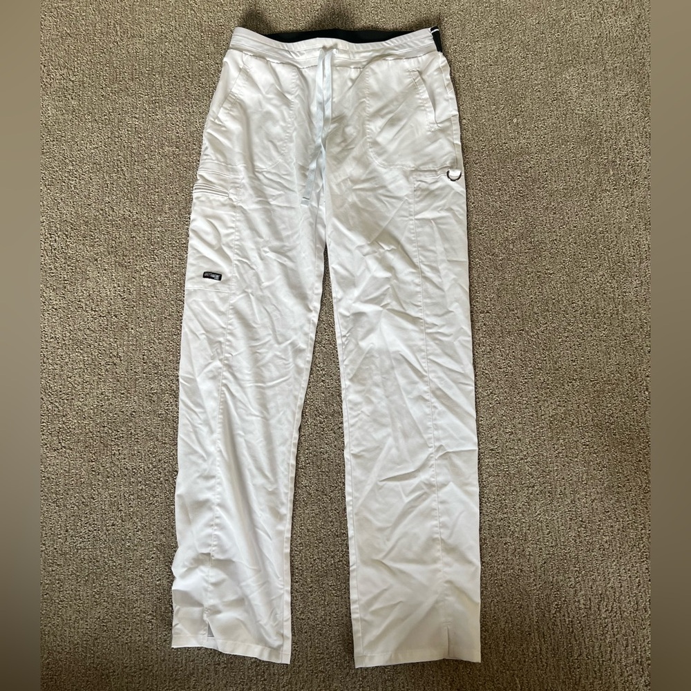 White straight leg scrub pants